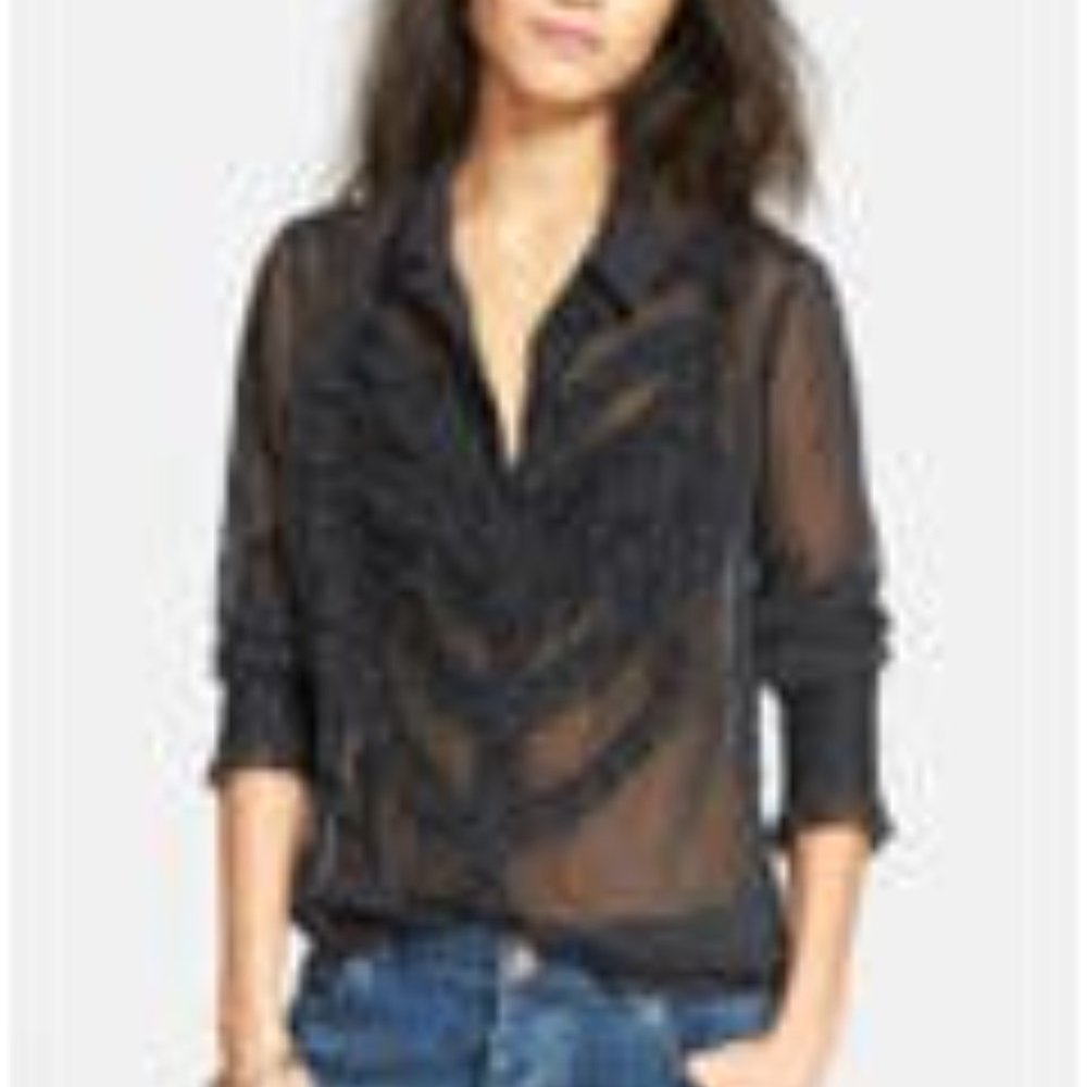 Polka dot sheer button down shirt
